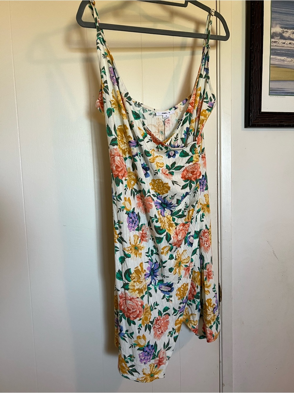 O'Neill White Floral Mini Slip Dress with Coral, Yellow & Purple Blooms